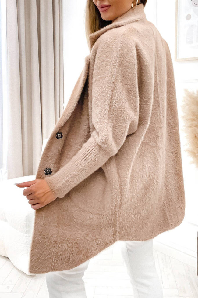 PŁASZCZ DŁUGI WEŁNIANY ALPAKA- BRĄZOWY