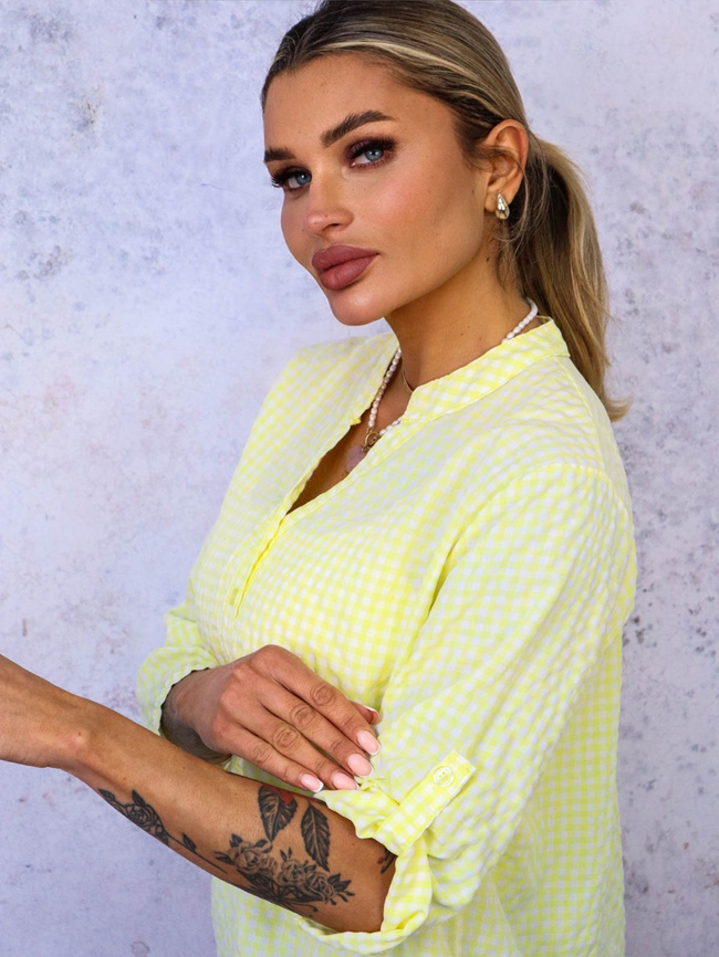 BLUZKA KOSZULOWA W KRATKĘ- ŻÓŁTA
