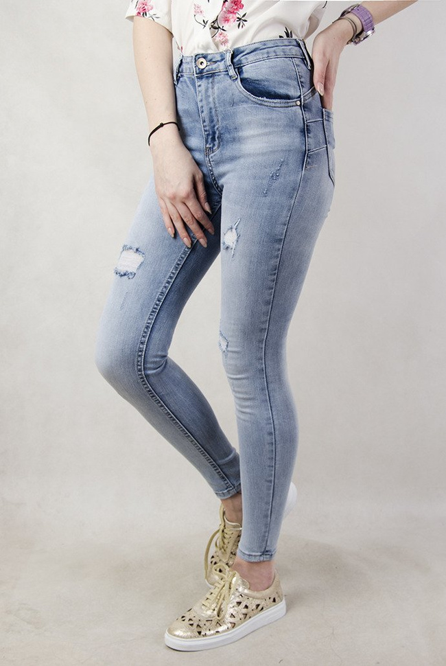 Jasne spodnie jeansowe typu push up z dziurami