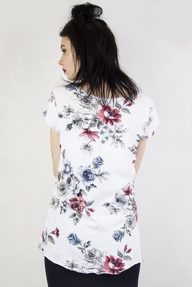 Biała bluzka w kwiaty, z krótkim rękawem