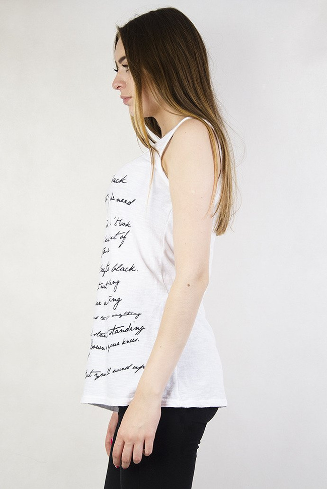 Biała bluzka na ramiączka z napisami