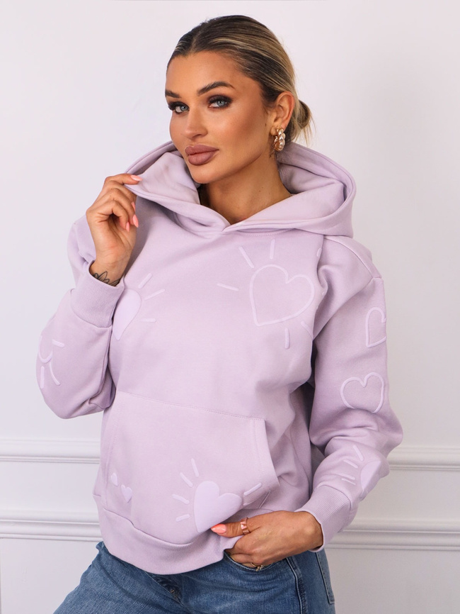 BLUZA OVERSIZE W SERCA Z KAPTUREM- FIOLETOWA
