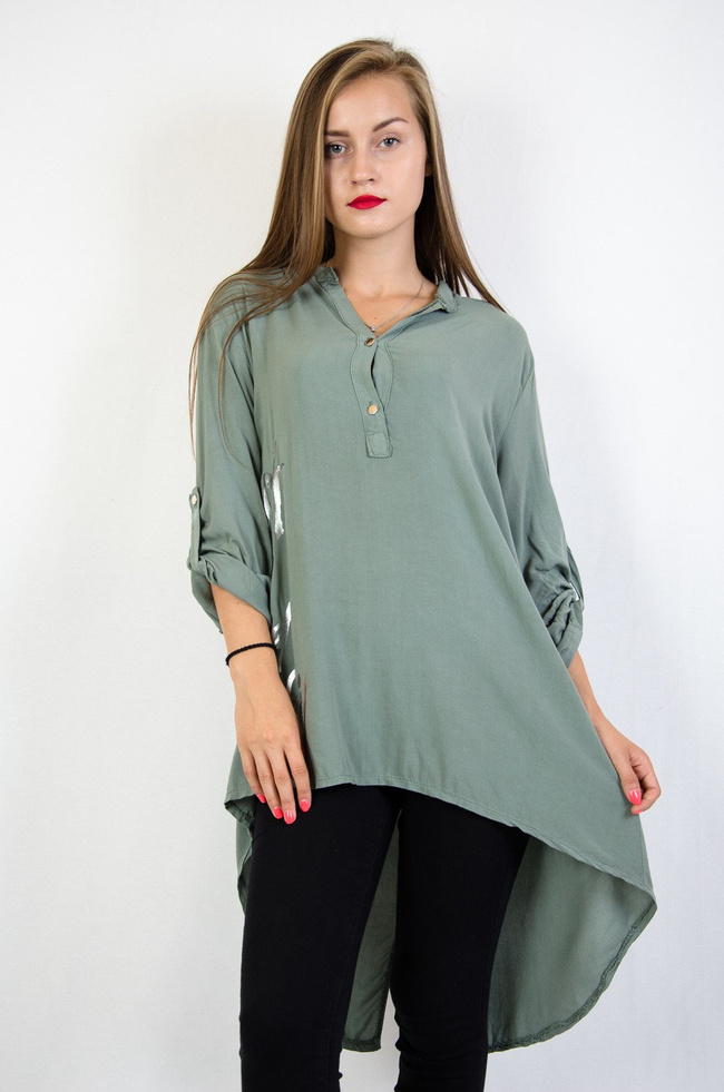 Zielona przedłużana bluzka z napisem