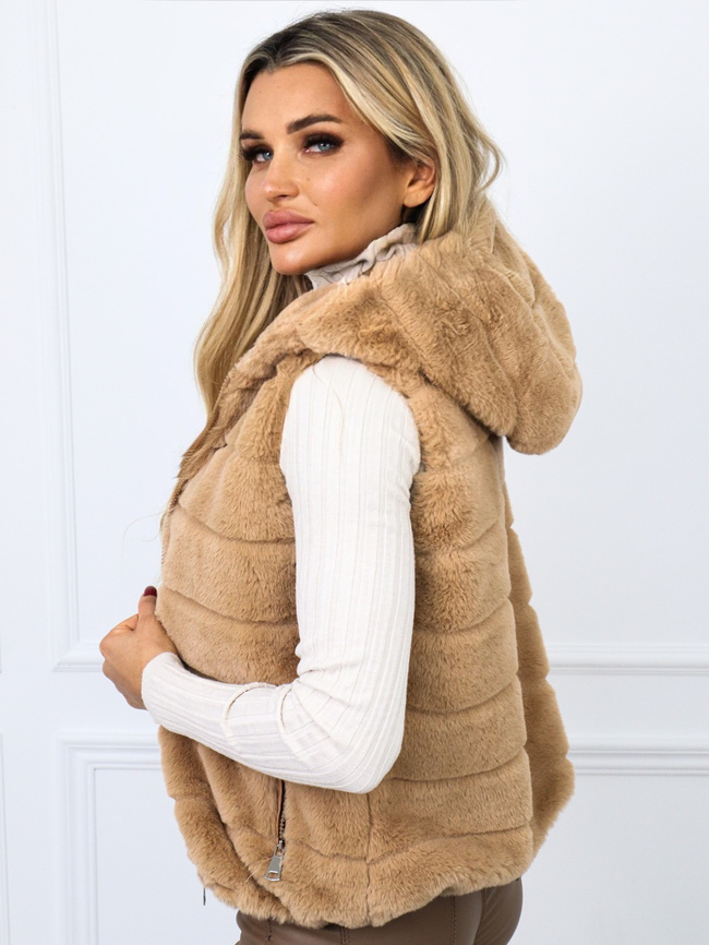 BRĄZOWA FUTRZANA KAMIZELKA - BEZRĘKAWNIK