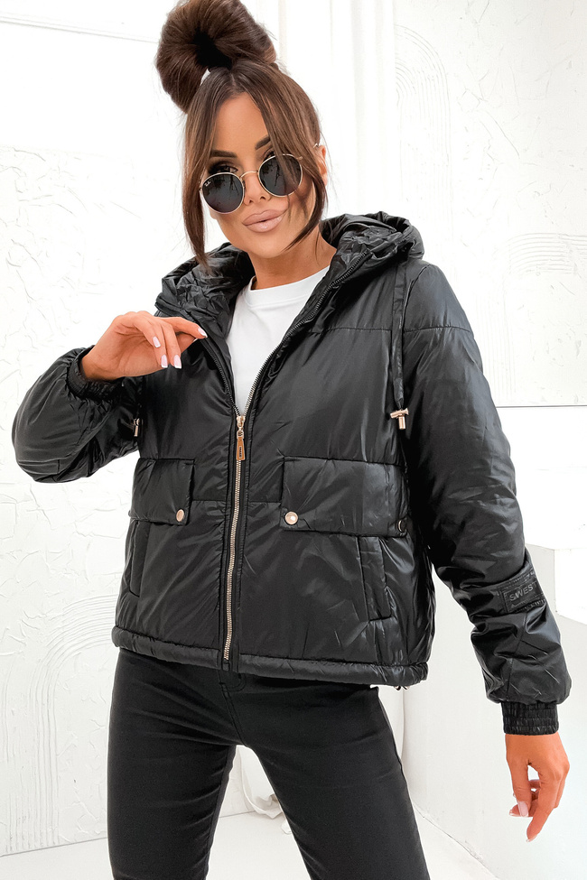 KURTKA ASYMETRYCZNA ZE ZŁOTYMI ELEMENTAMI- CZARNA