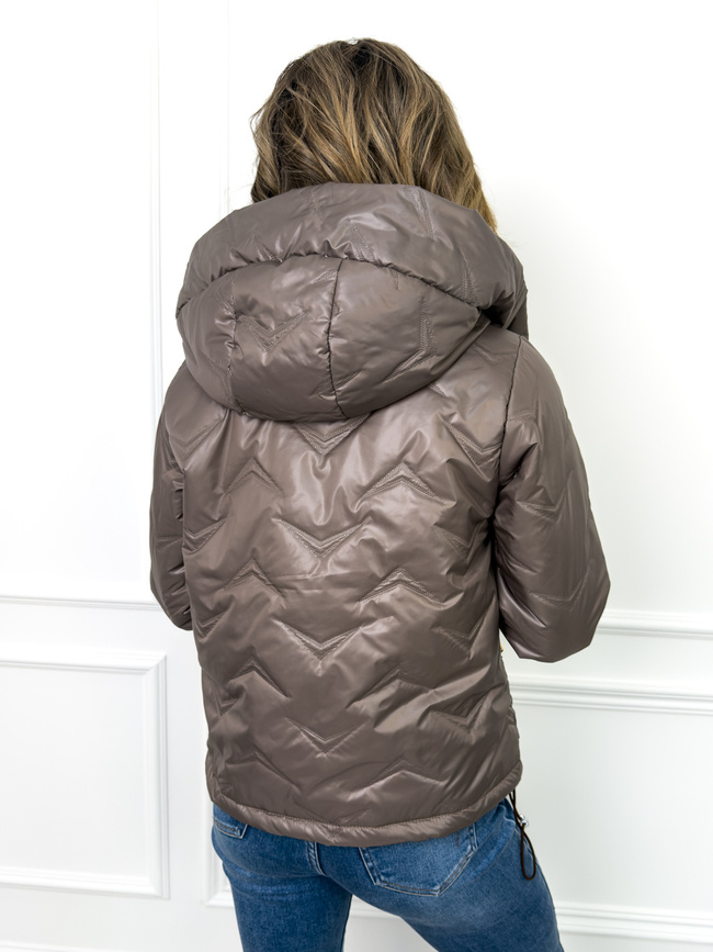 KURTKA PRZEJŚCIOWA Z KAPTUREM I ŚCIĄGACZAMI PO BOKACH- BRĄZOWA