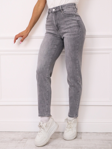 SPODNIE JEANSOWE- MOM STRETCH- SZARE