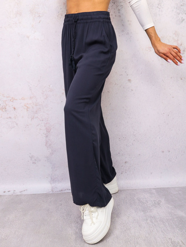 SPODNIE MATERIAŁOWE Z SZEROKIMI NOGAWKAMI- GRANATOWE