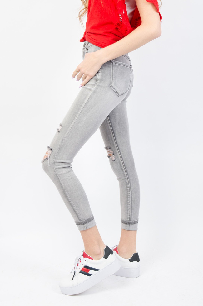 SZARE SPODNIE JEANSOWE Z WYSOKIM STANEM