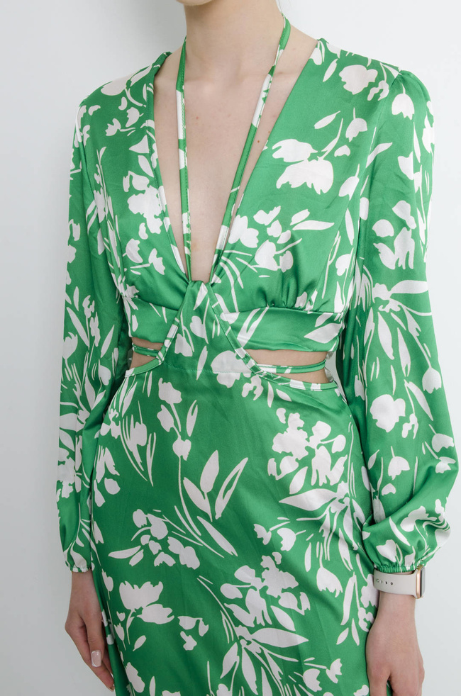 SUKIENKA ZIELONA W KWIATY Z WYCIĘCIEM