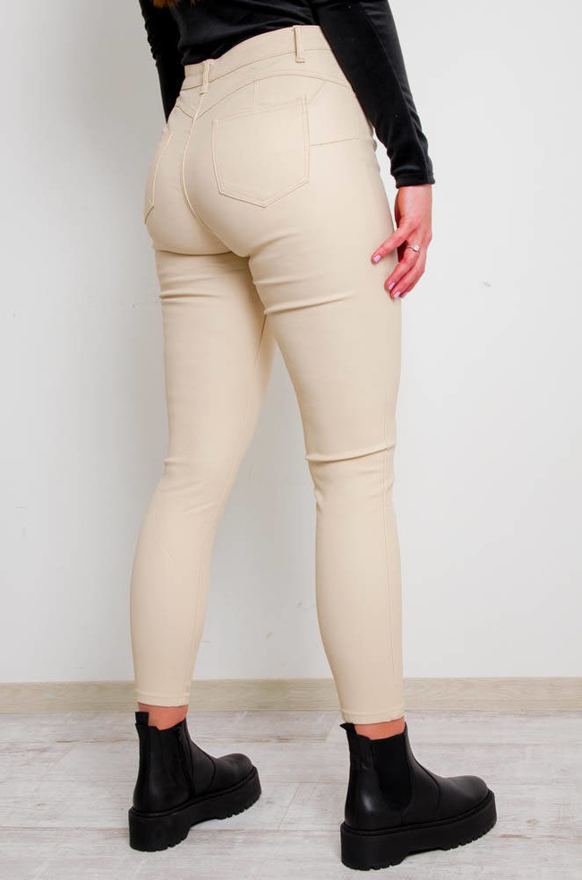 BEŻOWE SPODNIE WOSKOWANE PUSH UP