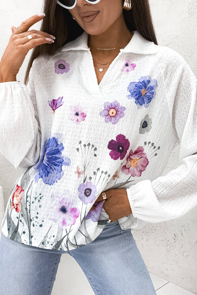 BLUZKA ONESIZE Z KOŁNIERZYKIEM I KWIATAMI-BIAŁA