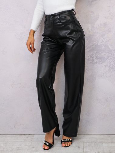 SPODNIE Z IMITACJI SKÓRY Z SZEROKIMI NOGAWKAMI- CZARNE