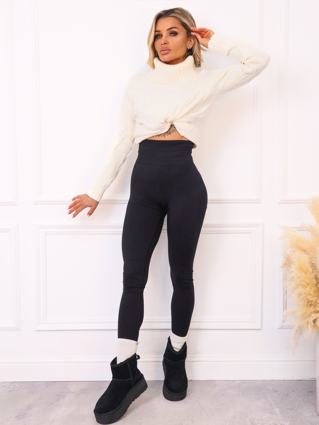 LEGGINSY MODELUJĄCE Z SZEROKIM PASEM- CZARNE