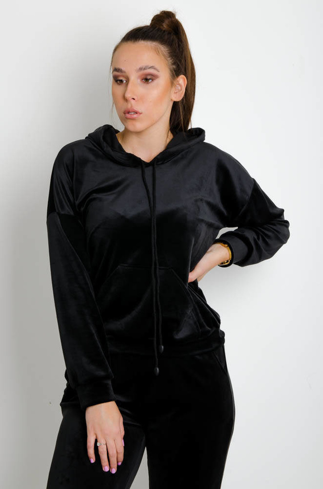 CZARNA WELUROWA BLUZA KANGURKA