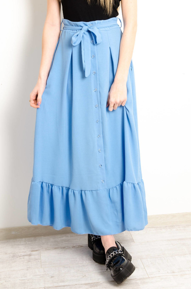 NIEBIESKA MAXI SPÓDNICA Z FALBANĄ NA DOLE