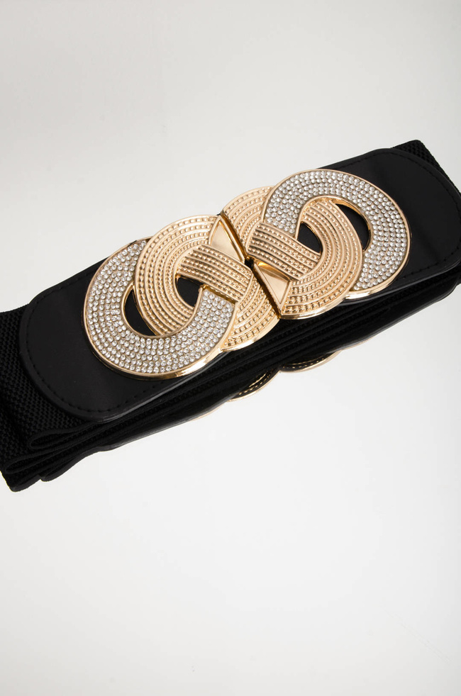 PASEK NA GUMIE ZE ZŁOTA KLAMRĄ- CZARNY 