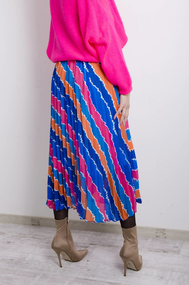 SPÓDNICA WZORZYSTA PLISOWANA Z PASKIEM- NIEBIESKA