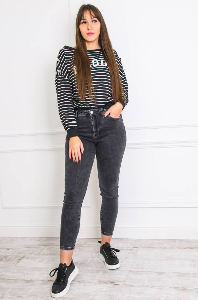 CZARNE SPODNIE JEANSOWE Z PRZETARCIAMI I WYSOKIM STANEM- PLUS SIZE