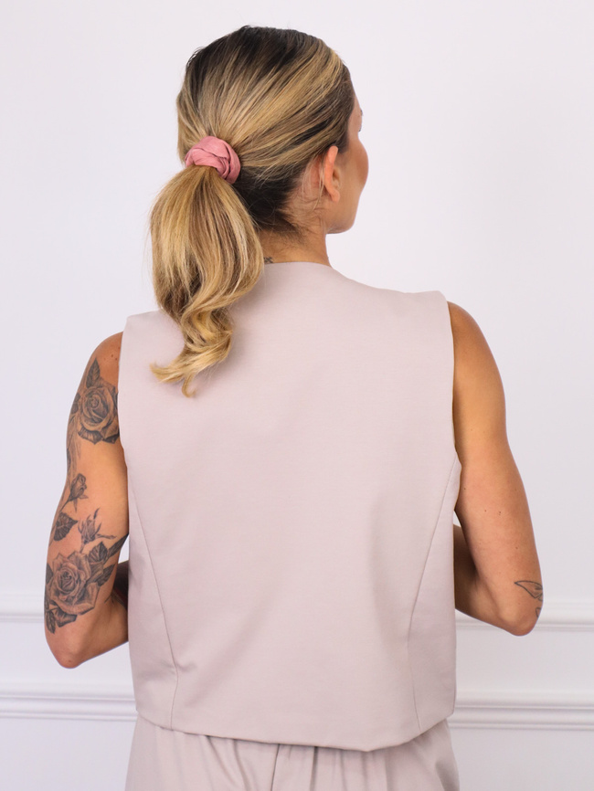 KOMPLET KAMIZELKA+ SPODNIE Z SZEROKIMI NOGAWKAMI I PASKIEM- BEŻOWY