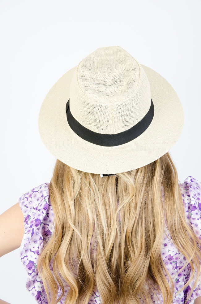 KAPELUSZ SŁOMKOWY ZE WSTĄŻKĄ- BEŻOWY 