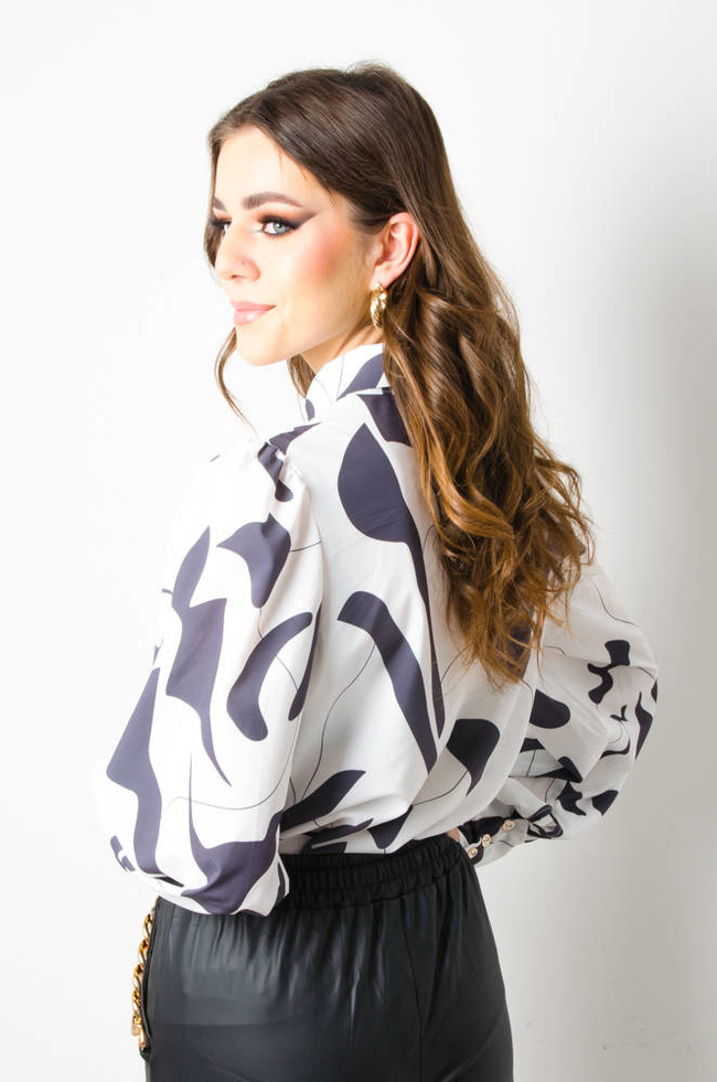 KOSZULA WZORZYSTA Z GUZIKAMI- BIAŁO-CZARNA