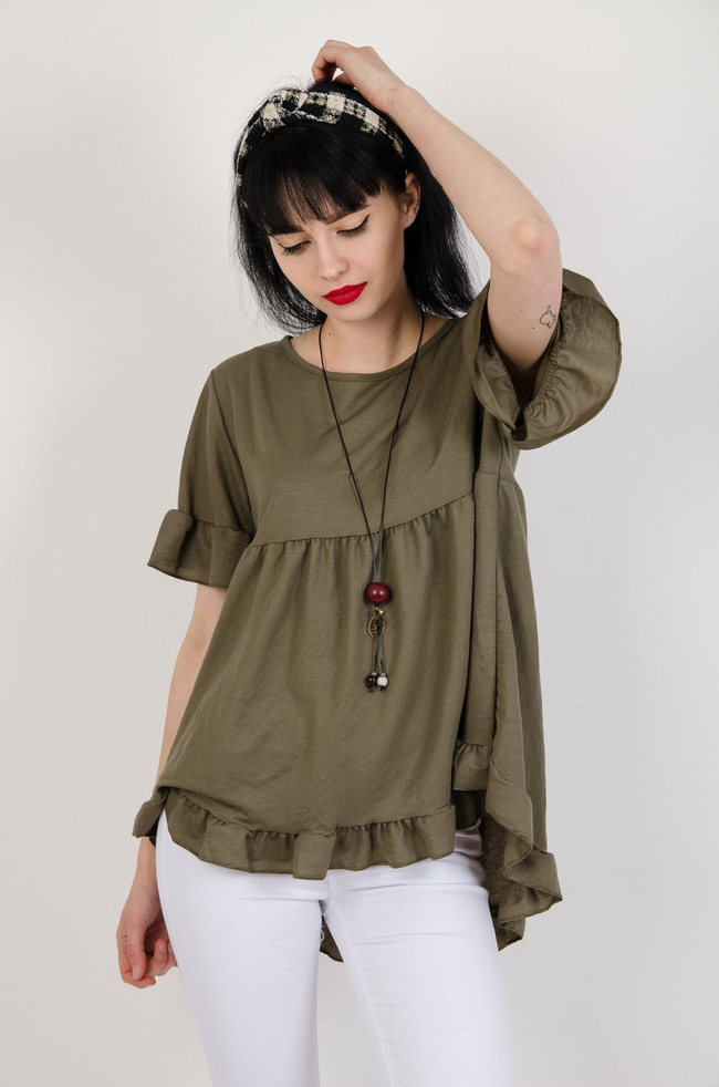 Zielona bluzka z rozkloszowanym dołem 