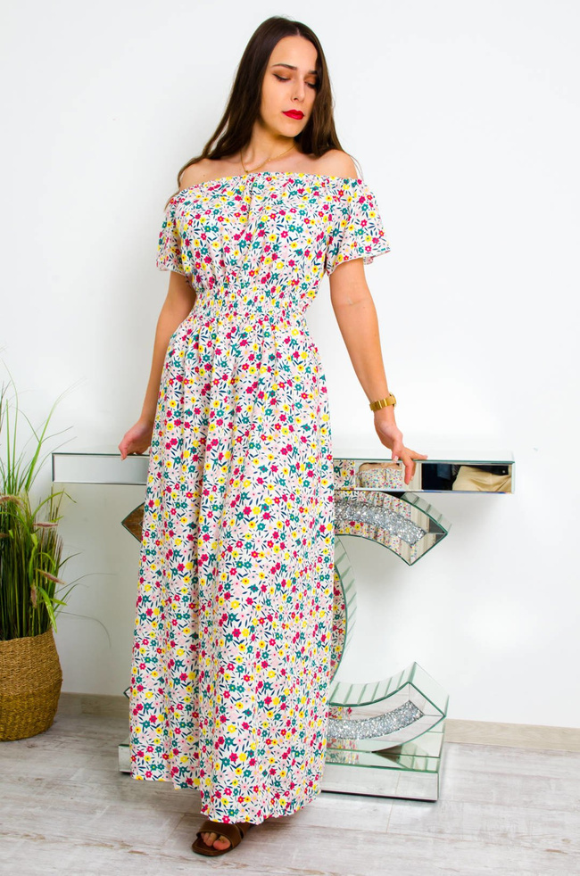 BIAŁA DLUGA SUKIENKA W KWIATY