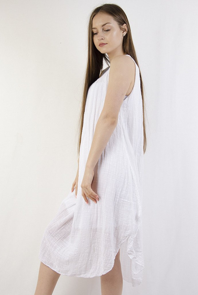 Biała długa lniana sukienka