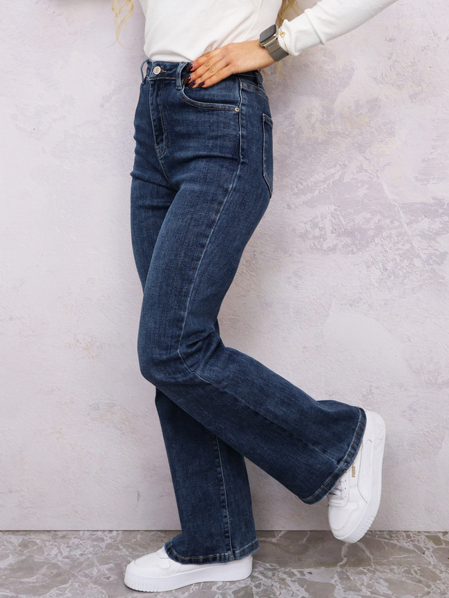 SPODNIE JEANSOWE FLARE DZWONY- CIEMNY JEANS