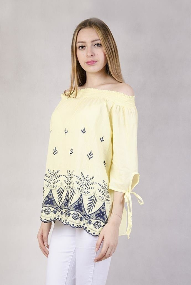 Żółta bluzka z granatowym haftem