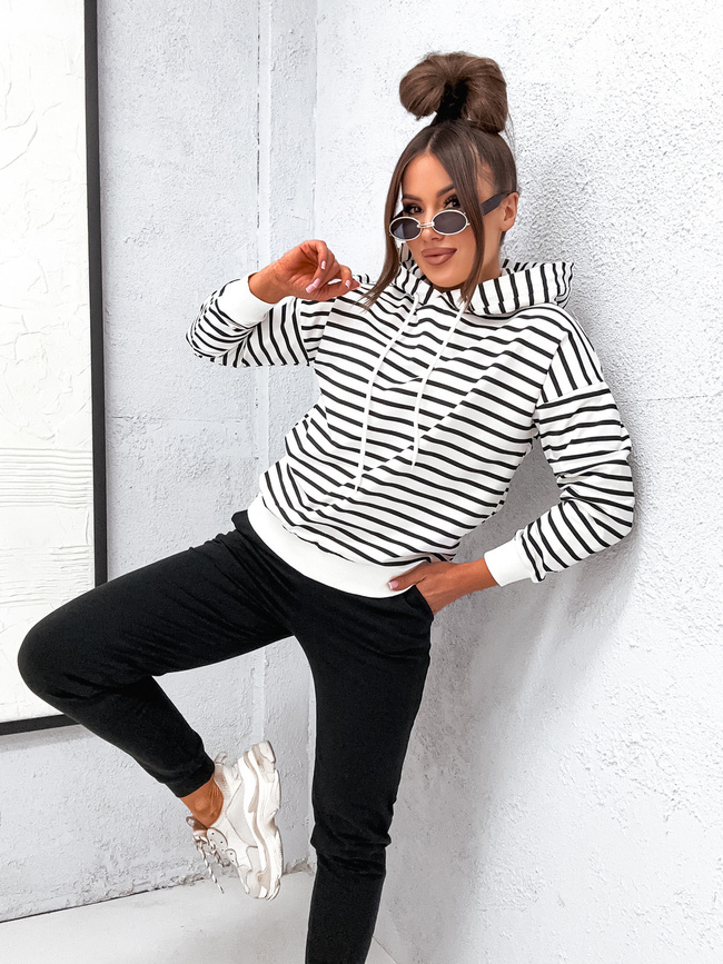 KOMPLET DRESOWY SPODNIE+ BLUZA W PASKI- CZARNA