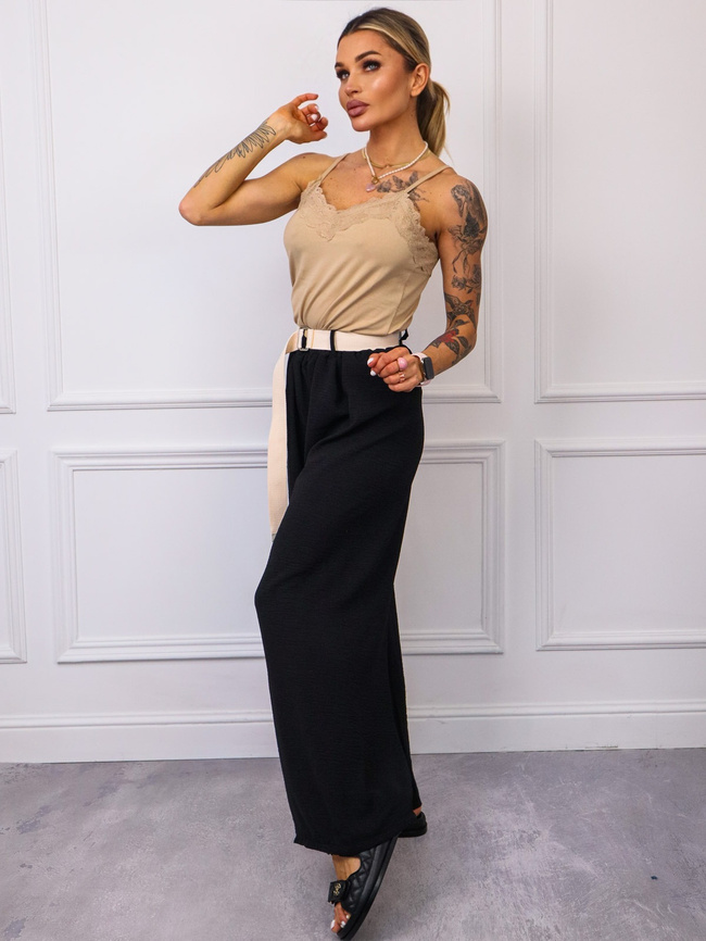 TOP NA RAMIĄCZKACH Z OZDOBNĄ KORONKĄ- BEŻOWY