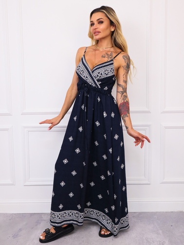 SUKIENKA MAXI WE WZORY- GRANATOWA