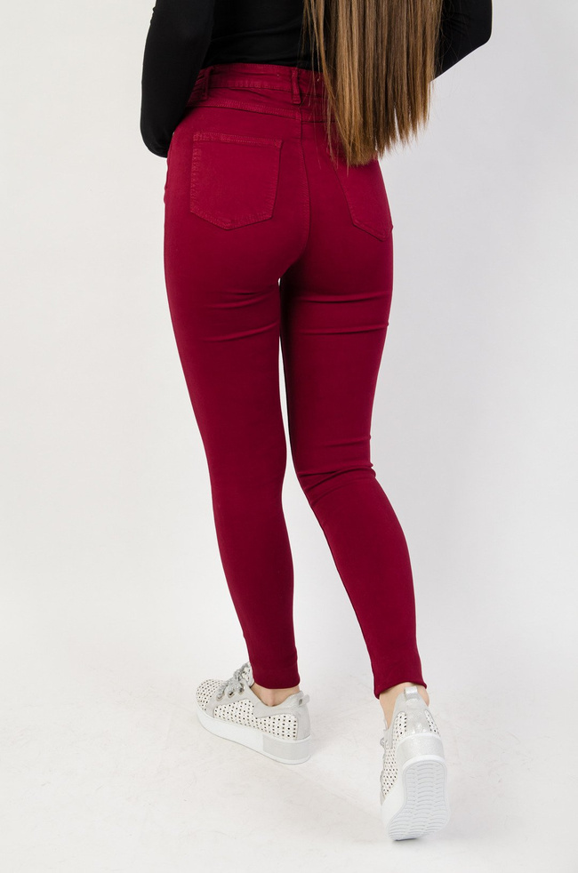 Bordowe dopasowane spodnie z wysokim stanem