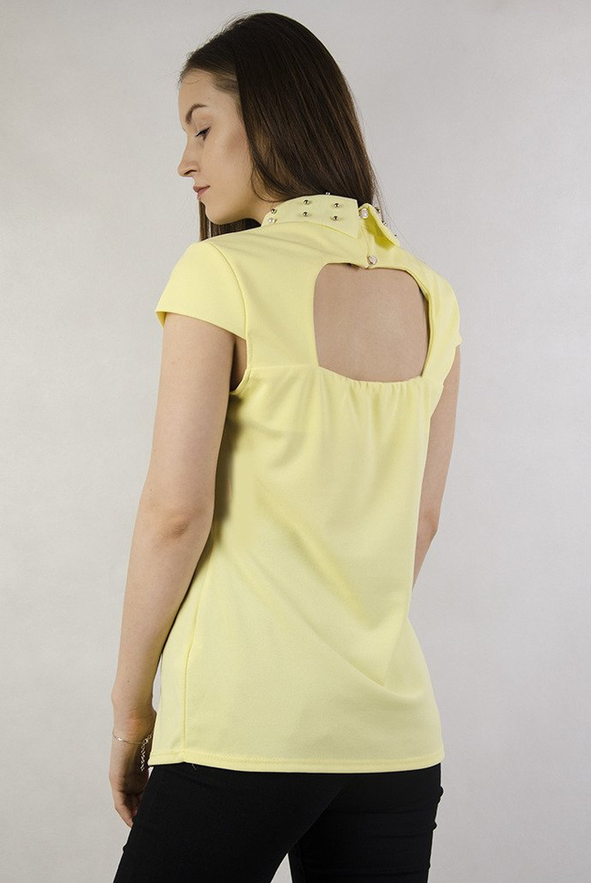 Żółta bluzka z kołnierzem w koraliki