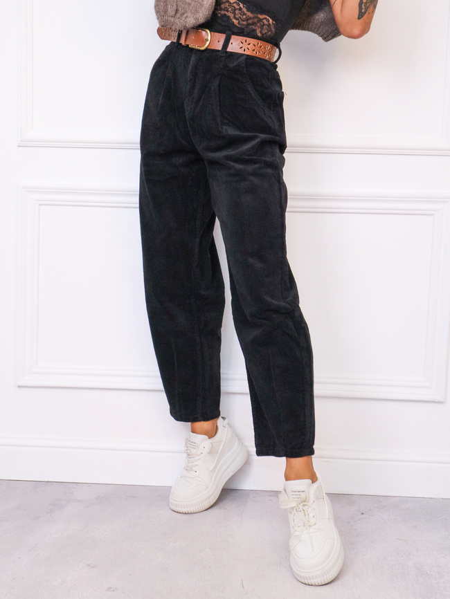 SPODNIE SZTRUKSOWE MOM FIT Z PRZESZYCIAMI NA DOLE NOGAWEK+ PASEK