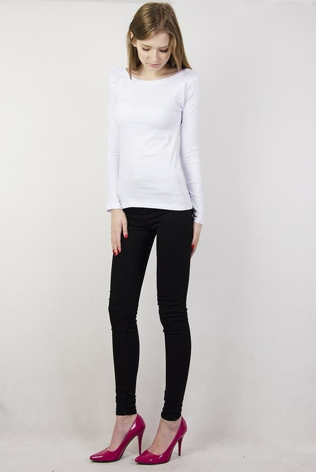 Biała bluzka typu basic z wycięciem na plecach