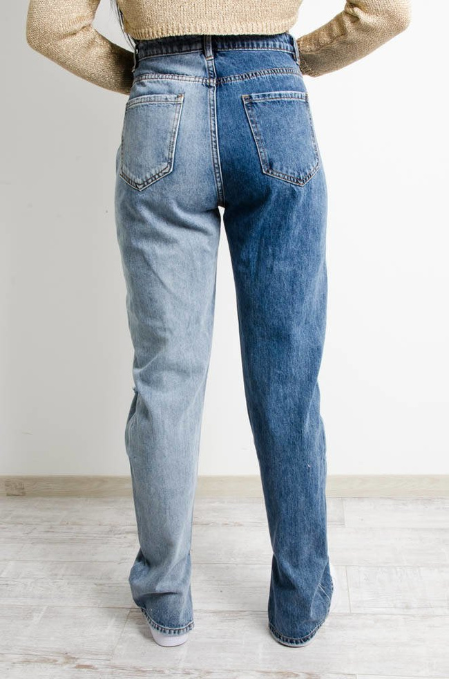 SPODNIE JEANSOWE Z DZIURAMI I ROZCIĘCIEM NA NOGAWCE - WYSOKI STAN