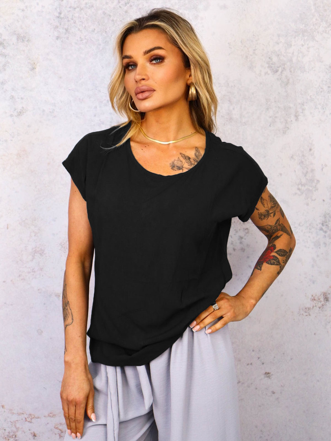 ASYMETRYCZNY T-SHIRT OVERSIZE- CZARNY