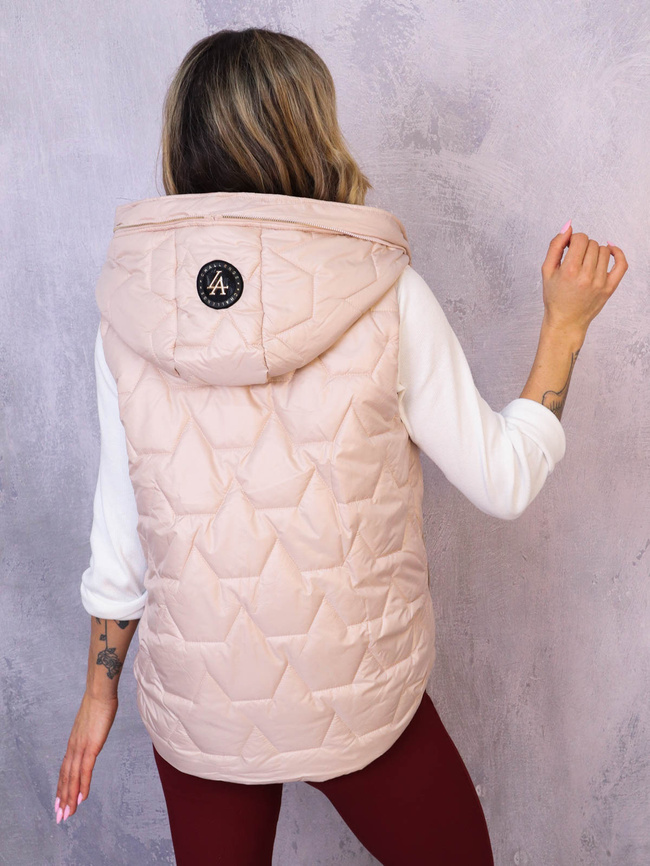 KAMIZELKA ASYMETRYCZNA Z KONTRASTOWYM KAPTUREM- BEŻOWA