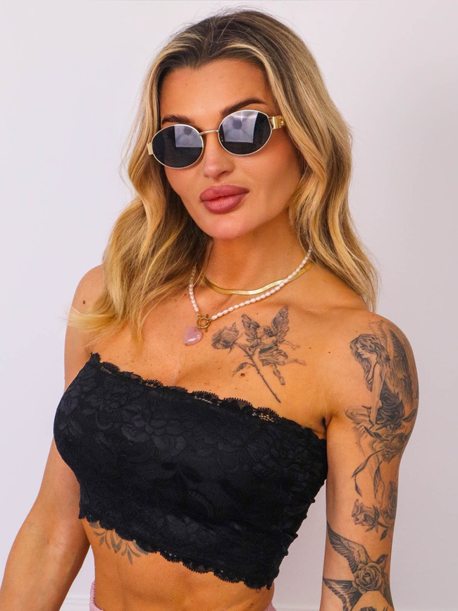 TOP KORONKOWY BANDEAU BEZ RAMIĄCZEK- CZARNY