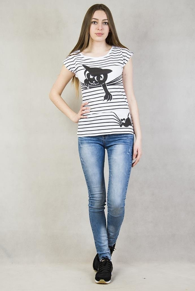 Biała bluzka z kotem