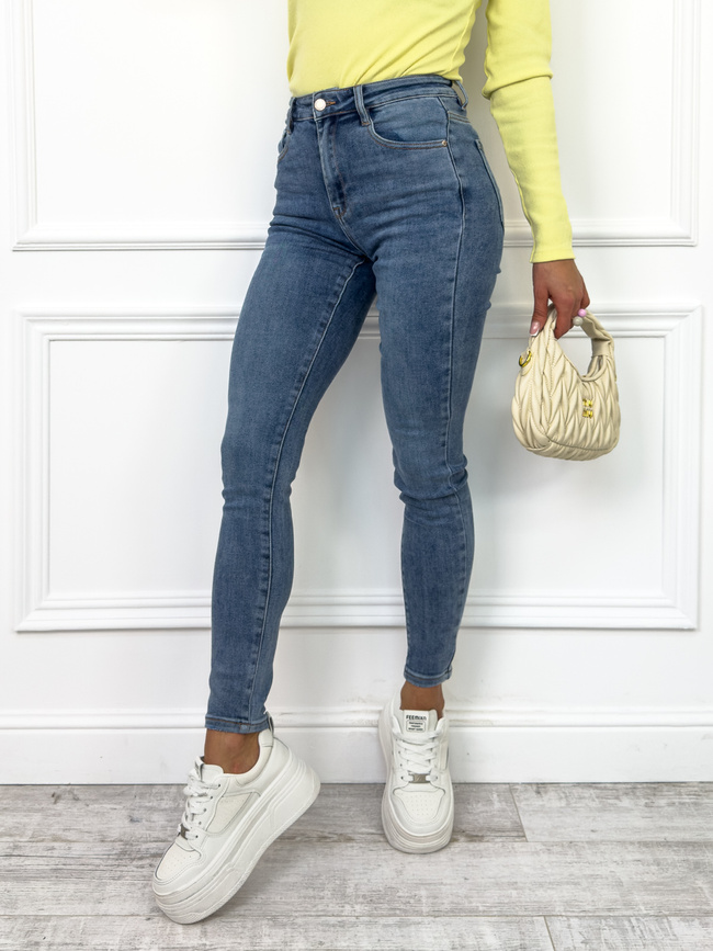 SPODNIE JEANSOWE SKINNY Z WYSOKIM STANEM- CZARNE