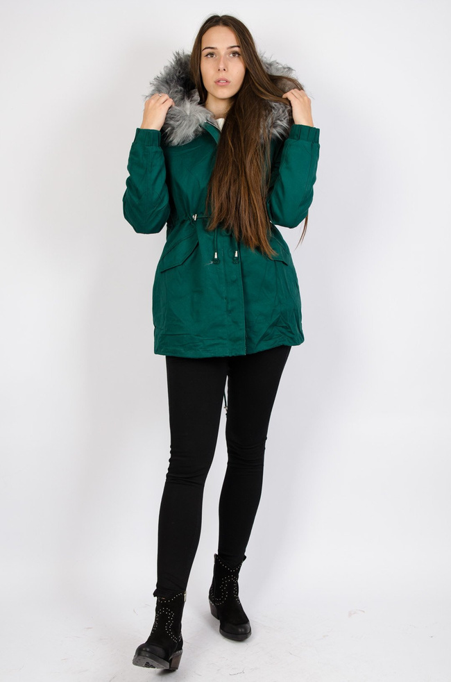 Turkusowa kurtka parka z doczepianym futerkiem