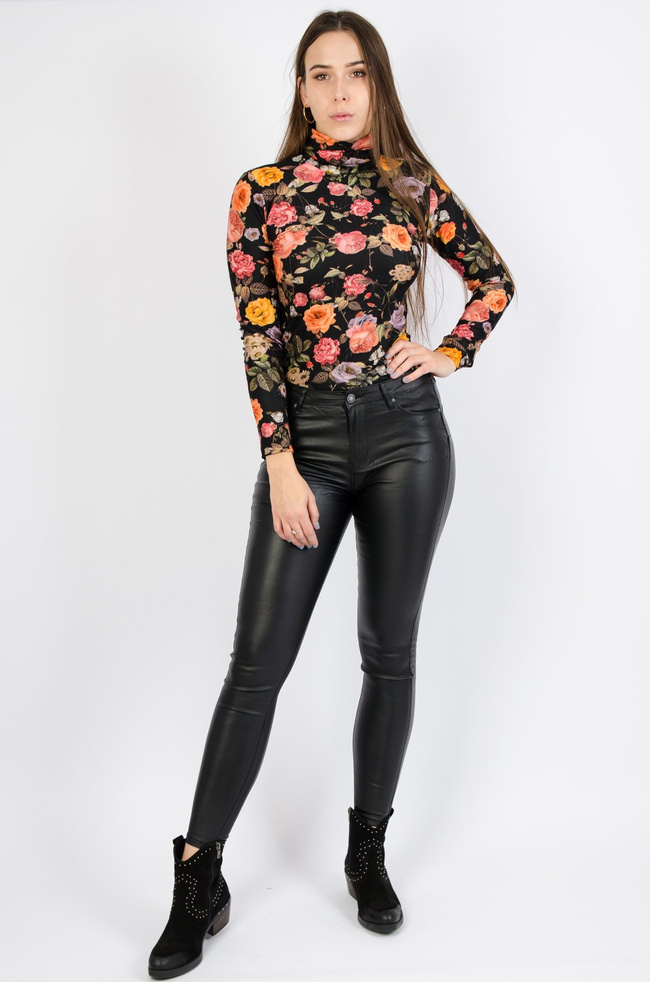 CZARNE SPODNIE Z IMITACJI SKÓRY PUSH UP