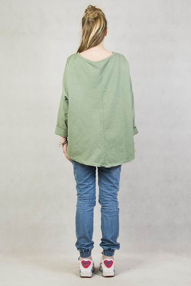 Zielona, asymetryczna bluzka z satyną