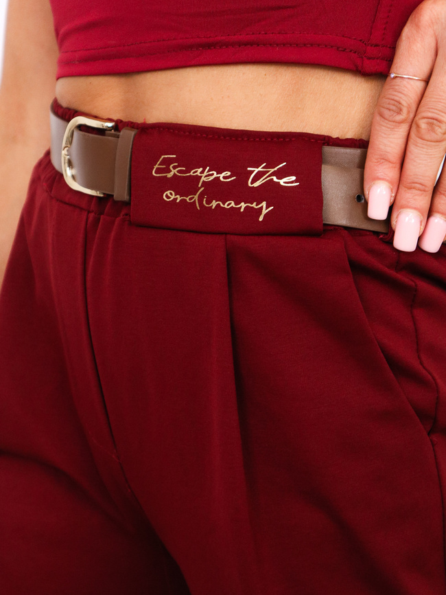 SPODNIE MATERIAŁOWE Z NASZYWKĄ+ PASEK- BORDOWE