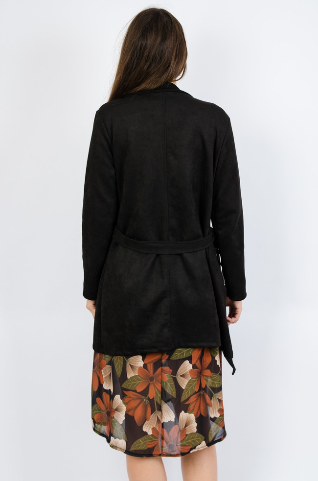 Czarny płaszcz z imitacji zamszu