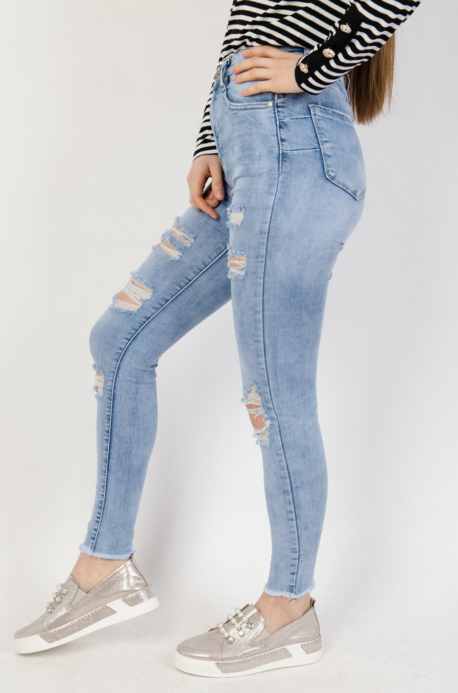 Jasne spodnie jeansowe Push Up z dziurami